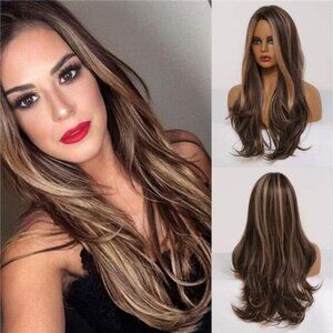 WAVY Wig for Women Heat Resistant Synthetic Brown Mixed Blonde